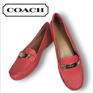 Coach Vibrant Red Leather Loafers w Gold Buckle Women’s Size 9.5